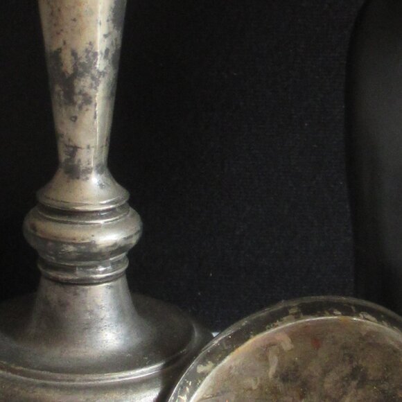 Art Deco Candle Holder, Pillar, Taper, Silver plated, Zinc, Distressed, Vintage - Picture 6 of 14